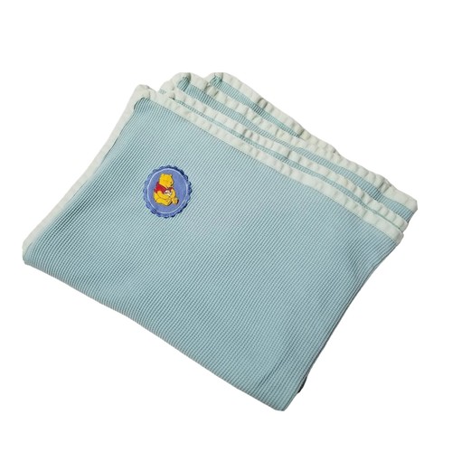 Vintage Winnie the Pooh thermal baby blanket blue waffle very large 50 x 65