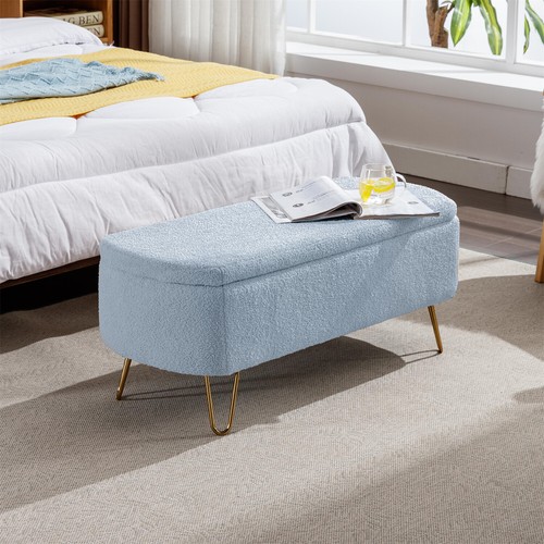 39" Modern Storage Bench Faux Fur Upholstered Ottoman for End of Bed Footstool - Picture 55 of 66