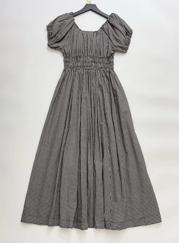 Damen Midikleid Doen Kariert Puffärmel A-Linie - Bild 4 von 13