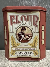Vintage Daher Flour Tin Canister J Banks & Co Octagon Shape Made in England