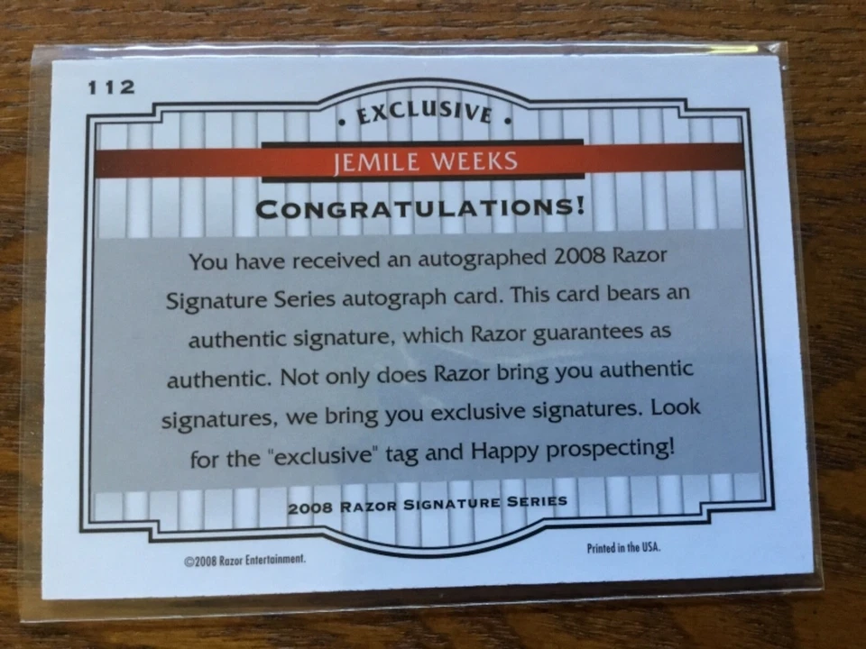 2008 Razor Signature Series #112 Jemile Weeks Autograph 190/699 - Image 2 of 2
