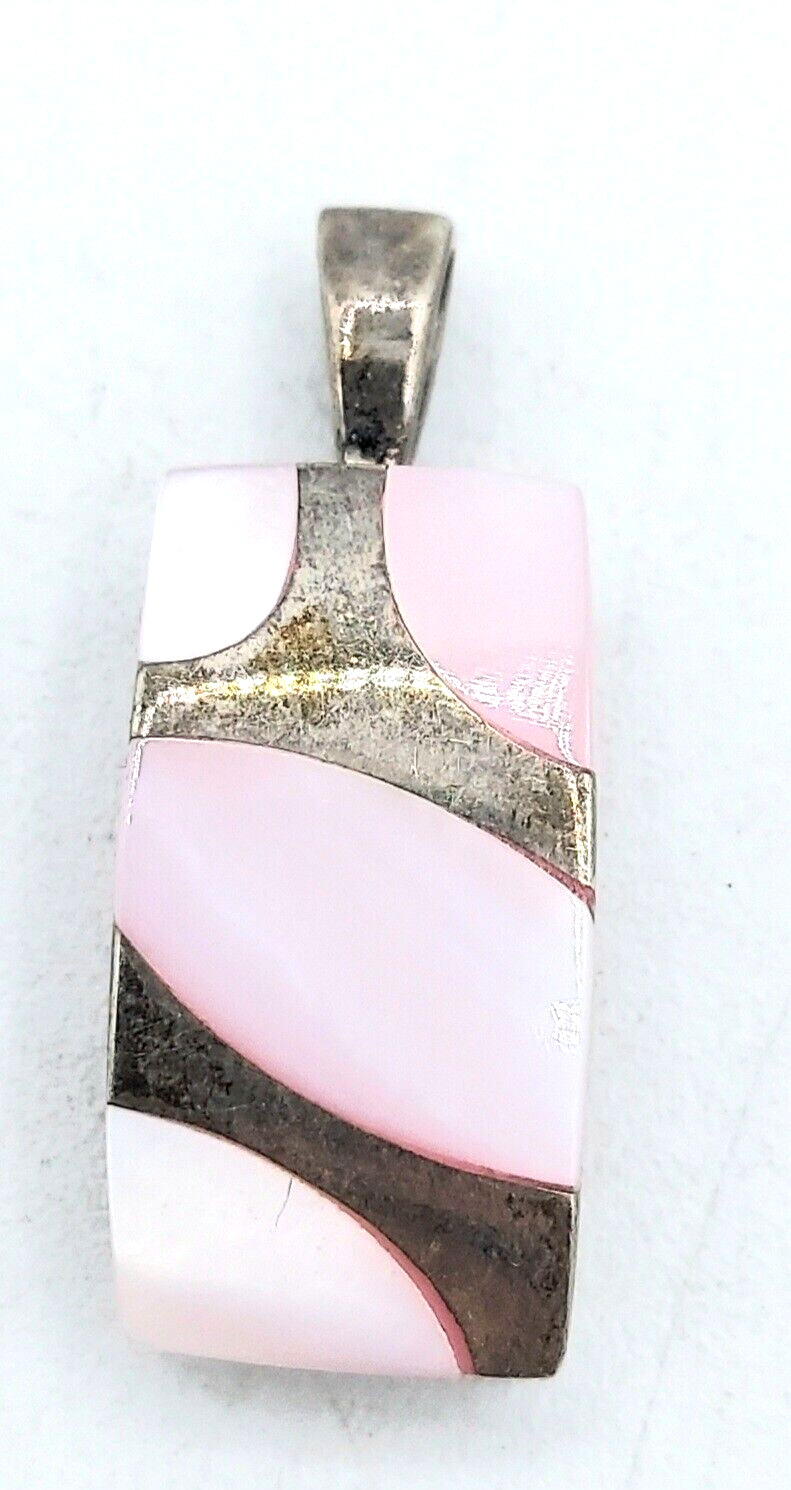 925 Sterling Silver Rectangular Light Pink Shell … - image 1