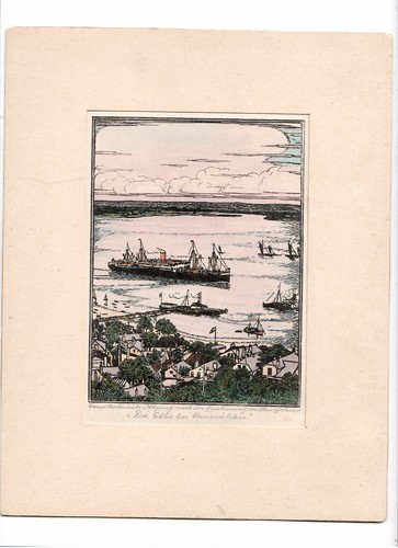 ST 16 * Handcolorierte Ätzung . n. Zeichn. v. Paul Helms Die Elbe bei Neumühlen