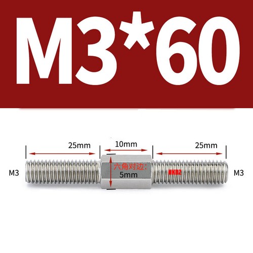304 Stainless Steel Double End Studs Bolt M4-M16 Left and Right Thread Screw Rod - Picture 16 of 81