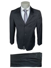 CALVIN KLEIN Mens Dress, Size 46 Regular Black Striped Cool Wool, -70 .