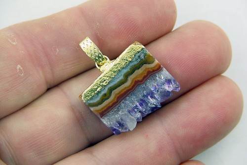 ABER Gold galvanisierter Amethyst Geode Scheibe Anhänger mit GP Kette 0518R - Bild 2 von 3