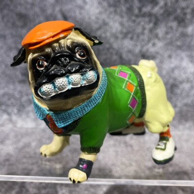 Westland Giftware Pugnacious Pug Golfer Golf Balls Dog Figurine Vintage 4''x3.25''
