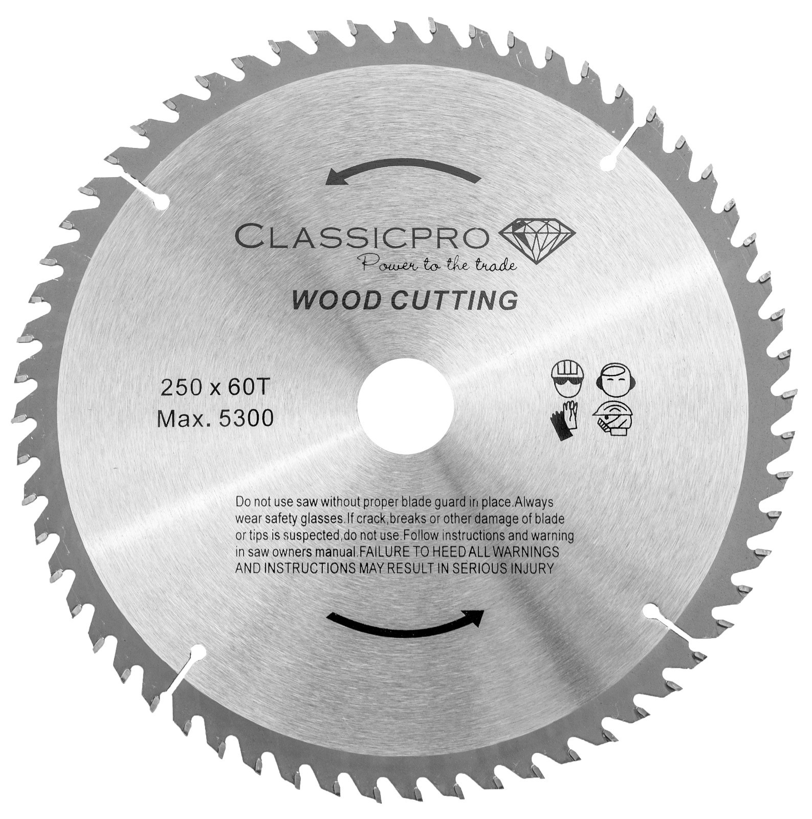 Classicpro 250mm x 30mm Bore + Reducer 60T TCT Circular Saw Blade For