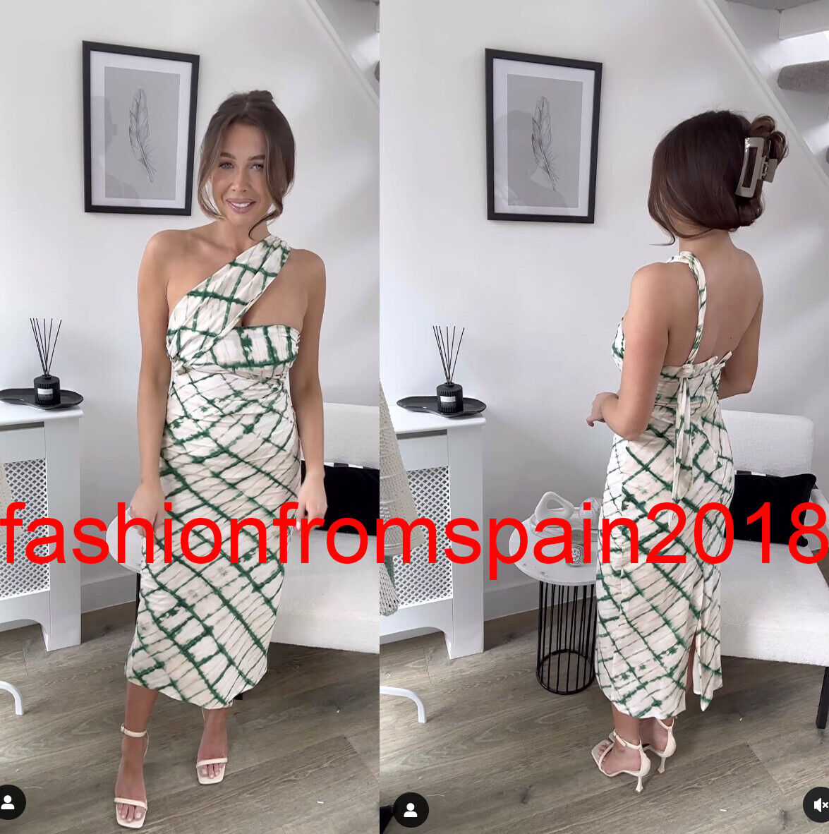 ZARA NEW WOMAN PRINTED MIDI DRESS ECRU GREEN XS-XXL 2957/306 ZARA NEW WOMAN PRINTED MIDI DRESS ECRU GREEN XS-XXL 2957/306