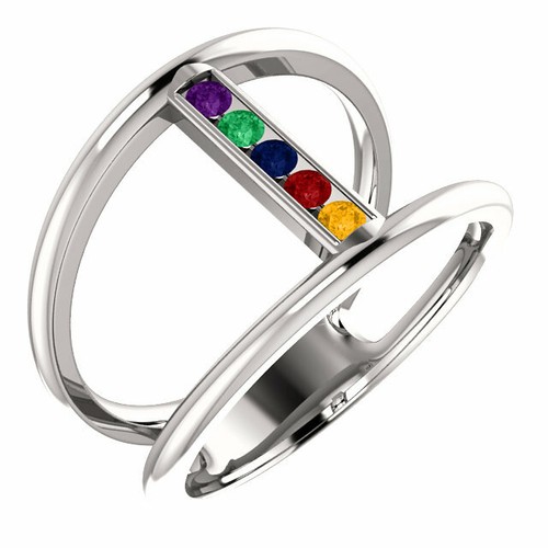 Opposite Space Family Ring Sterling Silver 1 to 5 Birthstones, Mother's ring - Picture 9 of 9