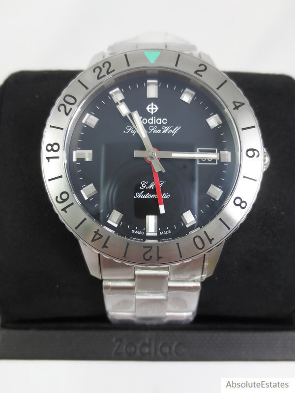 NEW Zodiac Super Sea Wolf GMT Automatic Black Silver Mens Watch