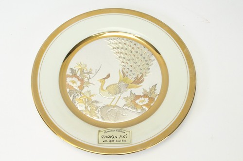 Chokin Yoshinobu Hara 18kt Gold Rim Peacock Plate 1983 Limited Ed 1538/7500 - Picture 2 of 7