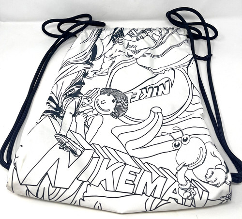 Nike Heritage White Gym Sack Drawstring Nikeman Cartoon Print Used Bag