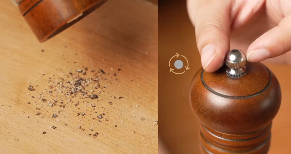 Paquete de 2 molinillos/molinillos de sal para cocinar pimienta madera visible tosquedad ajustable Foto 4 de 4