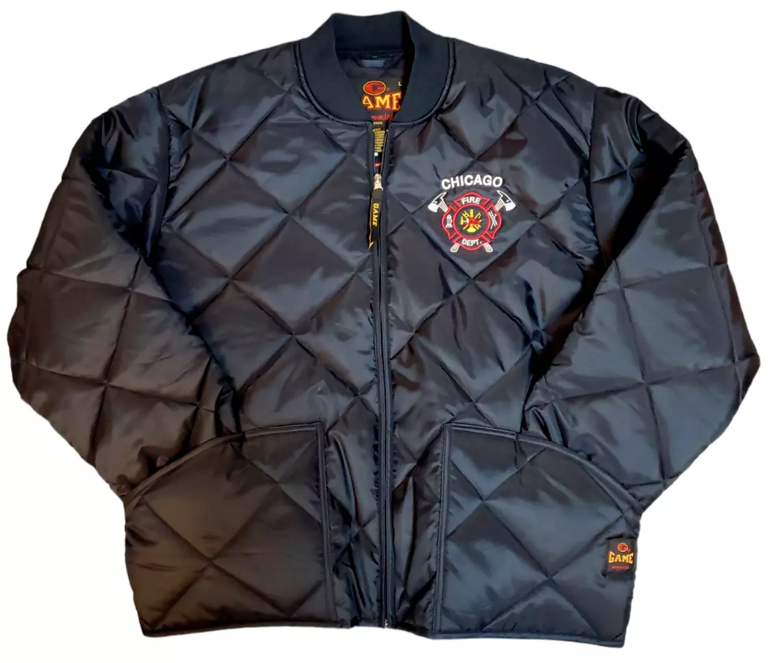 Chicago Fire Department Quilted Jacket Full Zip Font & Back