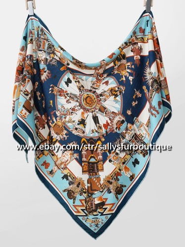 Sallys Cashmere & Silk Wrap Scarf Aztec Print Large Triangle Shawl 190*120cm - Picture 10 of 22