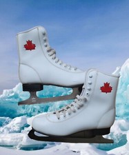 Vintage Brookfield White Ice Skates Women  s Size 6 with SLM Canada 9-1/3 Blades