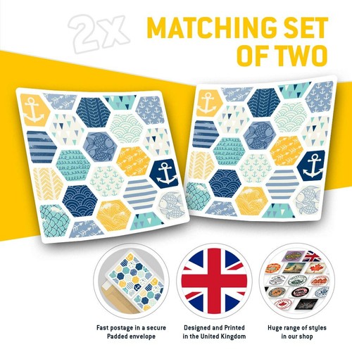 2 x Square Stickers 10 cm - Nautical Sea Pattern Anchor Seaside Theme #45839 - Afbeelding 2 van 9