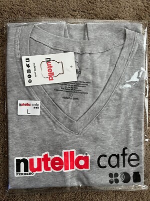 nutella cafe New York Large Gray V Neck Tee Shirt  NEW IN BAG WITH TAGS