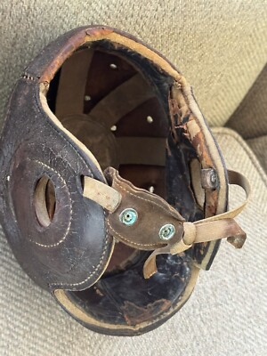 Vintage ZH Antique 8 Strap Leather Football Helmet Old Green