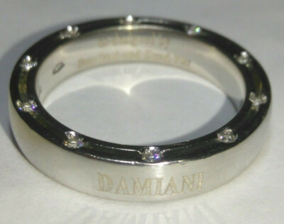 Solid 18k white gold 20 diamond damiani 4mm d.side band ring 6.11 grams  sz 5.75