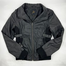 Jack Womens Fullzip Leather Jacket Size M Black Polyester Biker Mid Length
