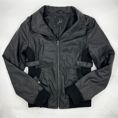 Jack Womens Fullzip Leather Jacket Size M Black Polyester Biker Mid Length