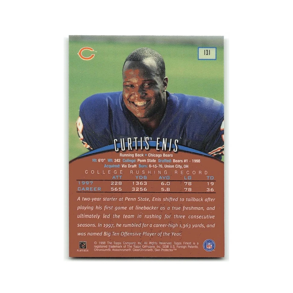 Curtis Enis Rookie 1998 Topps Finest w Coating #131 Chicago Bears NM - Image 2 of 3