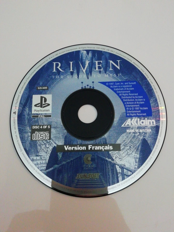 Disque 4/5 Riven The Sequel To Myst Version FR sur PS1