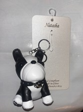 Natasha Black Faux Leather Black White French Bulldog Bag Charm Keychain NWT