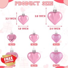 24PCS Valentine Heart Ornaments Pink Glossy 2 Sizes Hanging Decor