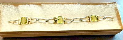Lagos ''Caviar'' 925 Silver 18k Gold Peridot Link Bracelet