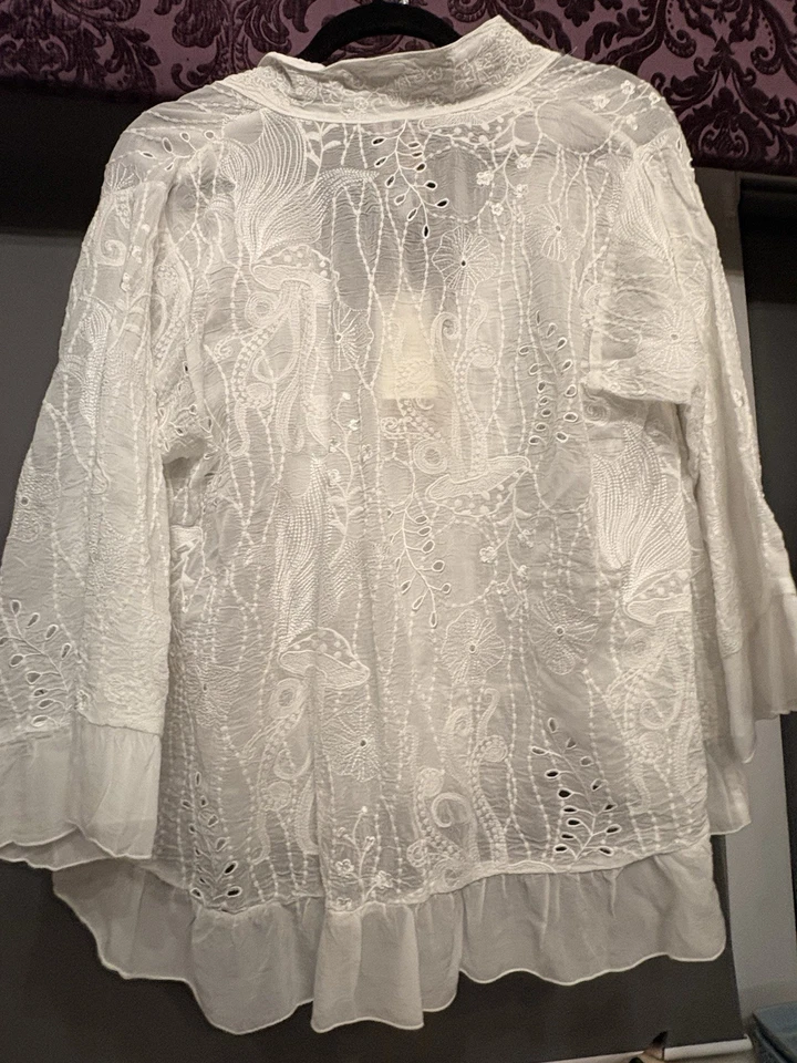 Новый JOHNNY WAS KIMONO Sesunna вышитый кардиган куртка богемное белый средний - Изображение 2 из 3