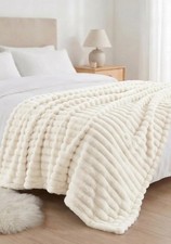 Image of Premium Throw Blanket Faux Fur Soft Cozy Breathable Large Fleece Ribbed 120*200