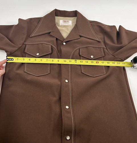 Vintage Farah Time Out West Poly Leisure Pants Suit Set Brown Pearl Snap L/XL - Picture 9 of 20