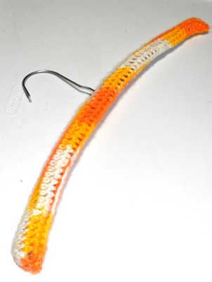Vintage 50s 70s Crocheted Wooden Hanger Orange Lite Orange Ivory 16'' Standard