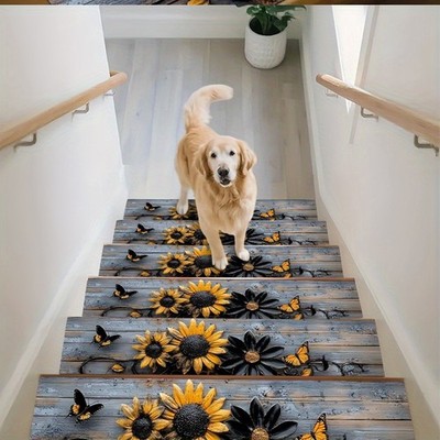 1/7/11pcs Spring, Patterned Anti-Slip Stair Treads Featuring a Non-Skid Surfac