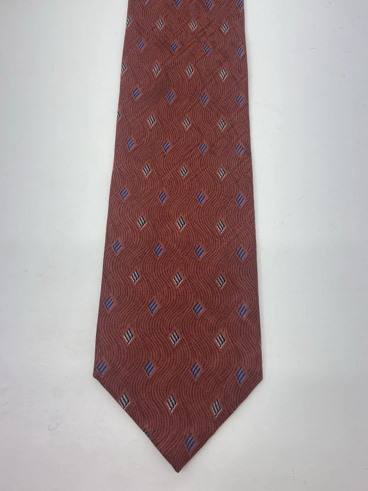 Gravata de seda masculina vintage Cole Haan padrão vermelho e diamante Repp 58” - Imagem 2 de 4