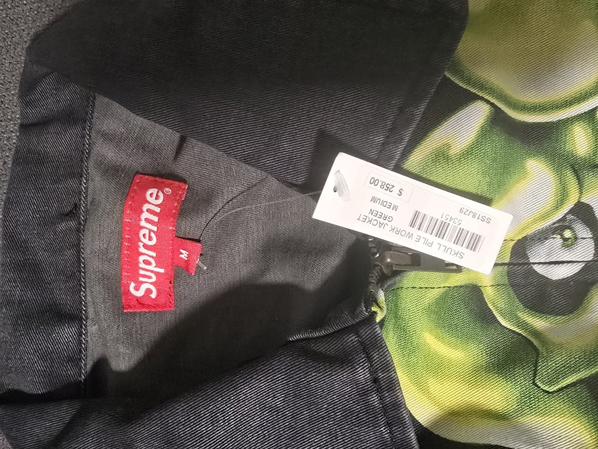 Supreme 18SS Skull Jean Jacket Medium Neon Green/Black BRAND NEW