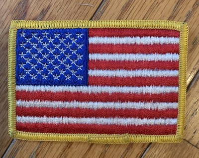 USA AMERICAN FLAG EMBROIDERED PATCH SEW-ON GOLD BORDER (3 3/8 X 2 1/4)