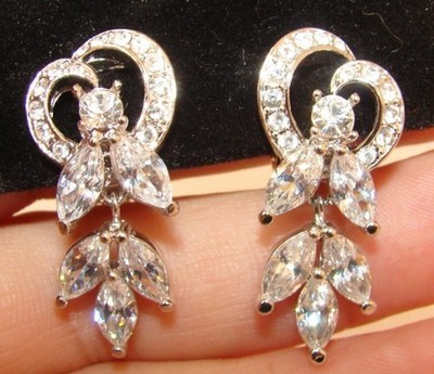 Vintage Nolan Miller klare runde & Marquise Strass baumelnde Clip-On Ohrringe
