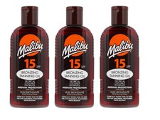 3 x Malibu Sun Dry Oil Spray SPF 15 Bronzing Tanning Oil Medium Protection 200ml