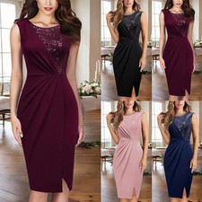 Womens Sequin Evening Party Bodycon Sleeveless Cocktail Midi Dress Clubwear