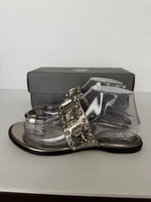 Vince Camuto Sandals Amarilis Metallic Snake Jeweled Studded Toe Loop Size 8 M