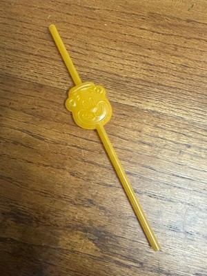 Vintage A&W Root Beer Bottle Bear Head Straw 9-1/4'' Yellow Orange