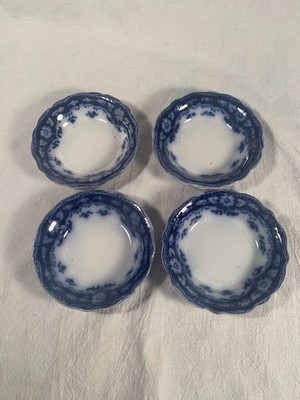 Antique Flow Blue Myotts Crumlin Pattern Fruit-Sauce Bowls Bone Dishes Set Of 4