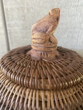 Vintage Lombok Basket Hand Made Indonesia Carved Frog Lid