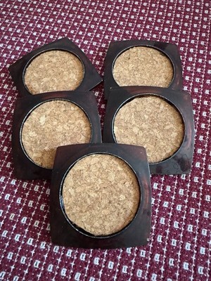 Retro Set of 5 Plastic and Cork Beverage Coasters