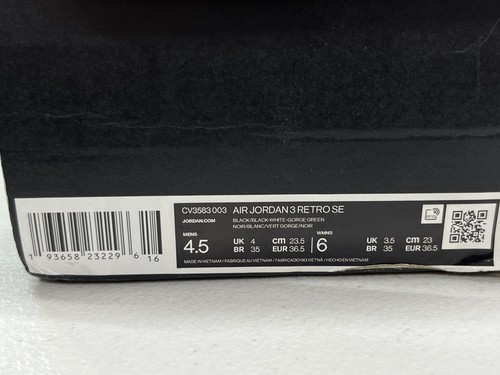 Air Jordan Men's 3 Animal Instinct 2.0 CV3583-003 Black/White Size 4.5 - Defects - Picture 9 of 12