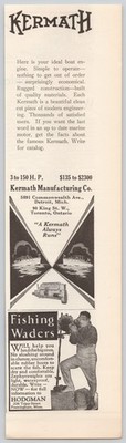 Kermath Marine Boat Motor Detroit Toronto Hodgman Fishing Waders 1928 Print Ad